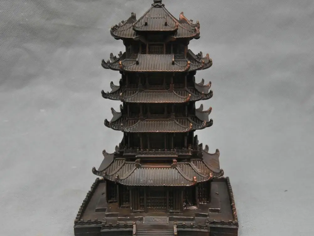 

10''China Famous Yellow Crane Tower Palace Pagoda House Bronze Statue