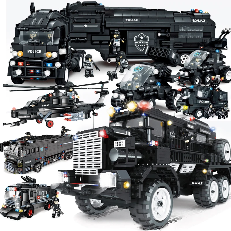 

WOMA compatible SWAT military vehicle car police sets model building kits helicopter blocks toys city arms truck