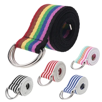 

New Hot Women Waist Belt Metal Buckle Double Rings Nylon Canvas Strap Casual Fashion Waistband 5 Colors