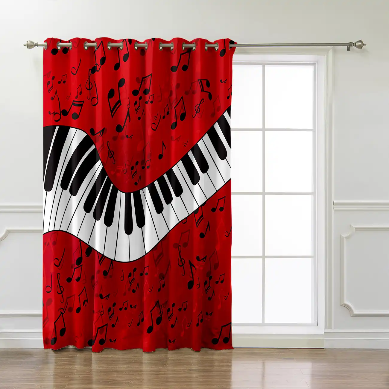 Piano Music Note Red Background Window Treatments Curtains Valance