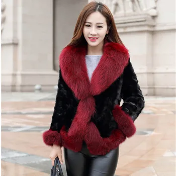 

S-6XL New Fashion Women Winter Clothes Mink Fur Jacket Coat With Fox Fur Collar Faux Fur Coat