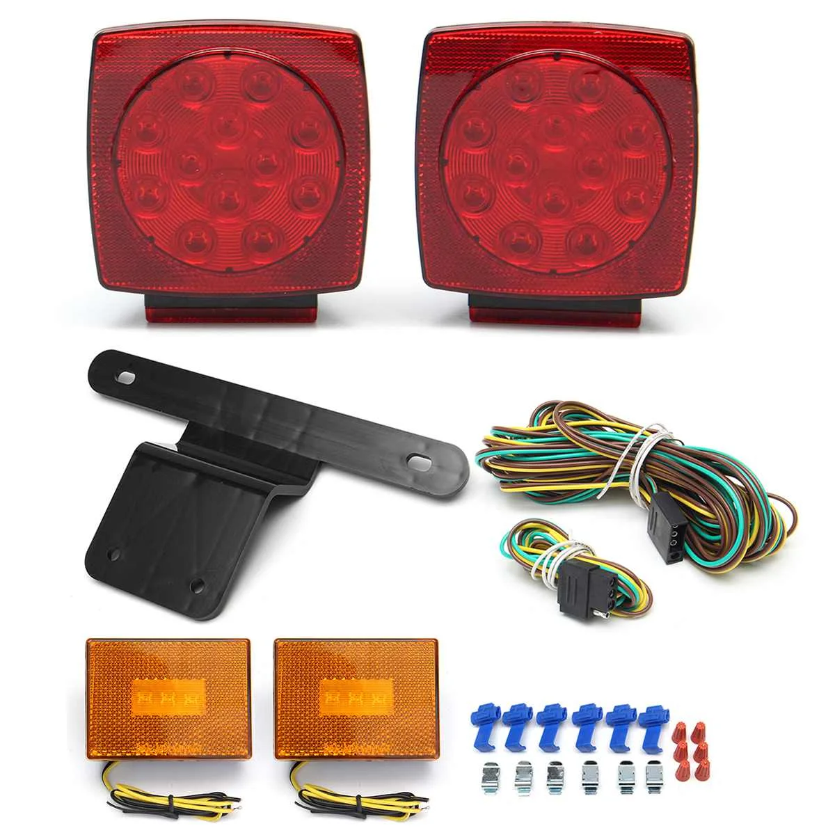 

2Pcs Car LED Stop Light +2Pcs Side Light Turn Tail Marker Bracket&Harness Submersible Truck Trailer SQ LED Light Kit