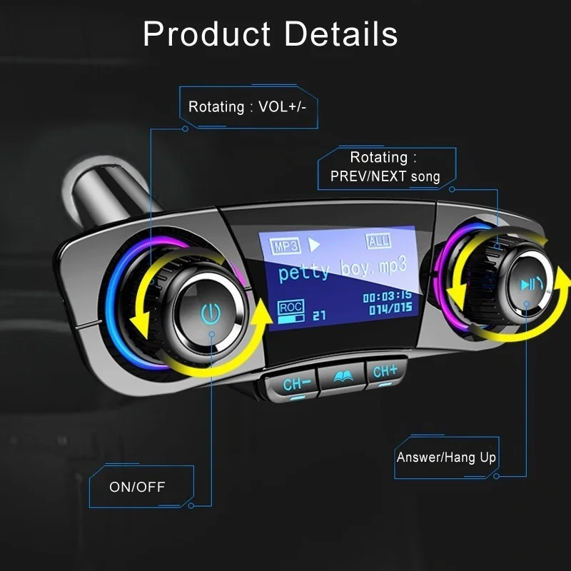 Fm-передатчик Aux модулятор Bluetooth Handsfree автомобильный комплект автомобильный аудио mp3-плеер с Умной зарядкой двойной USB Автомобильное зарядное устройство