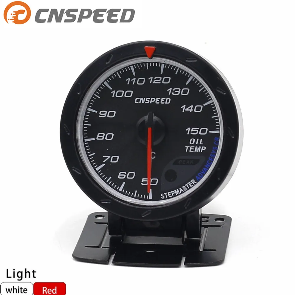 CNSPEED Black Face 60MM Car Oil Temperature Gauge Red & White Lighting