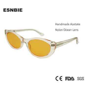 

ESNBIE Luxury Quality Acetate Ladies Sunglasses Cat Eye Glasses Flat Small Lens Sunglasses UV Trending Shades For Women