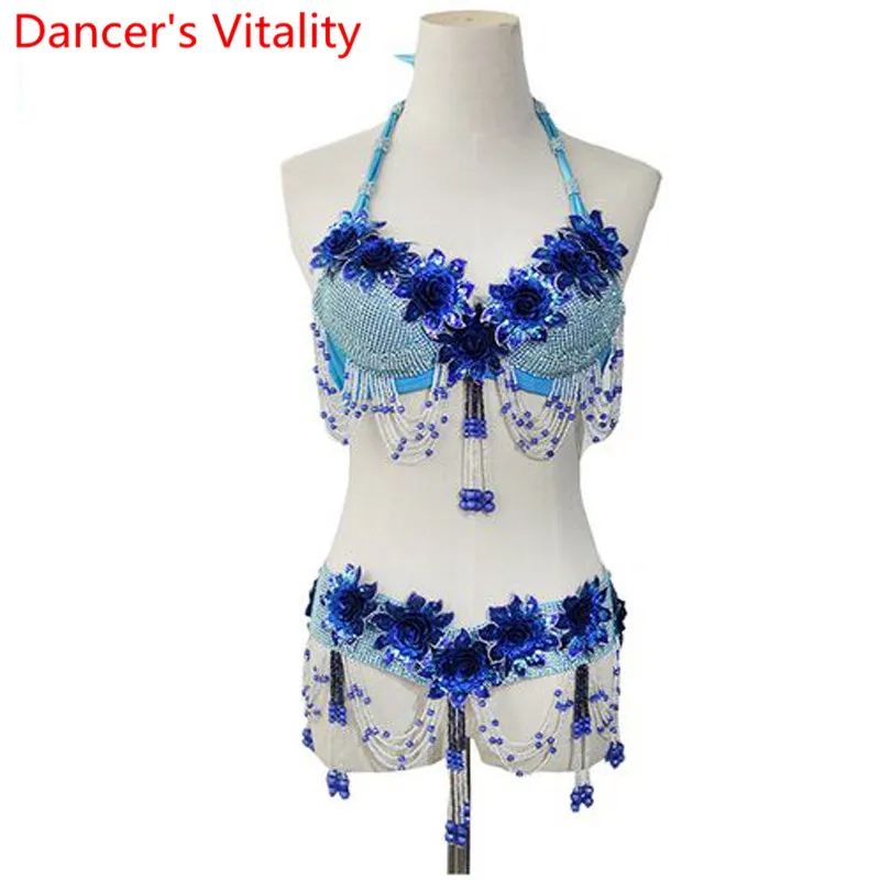 

Hot Sale Belly Dance Costume Suit 2pcs Women Dance Wear Ballroom Latin Indian Oriental Performance Competition Handmade Bead Set