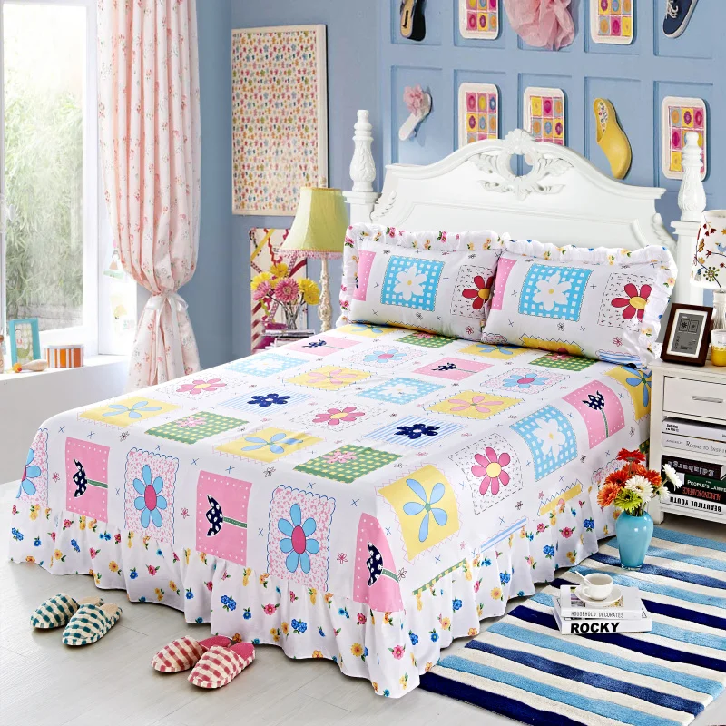 

Large Bedsheet Floral Colorful Queen King size Bedsheet with Two Pillow Covers 100% Pure Cotton Double Bed Sheet Ruffled Soft