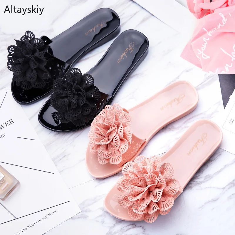 

Summer Slippers Women Korean Wedge Elegant Flip Flops Flower Shoe Slipper Jelly Color Womens Leisure Trendy Beach Wedges Simple
