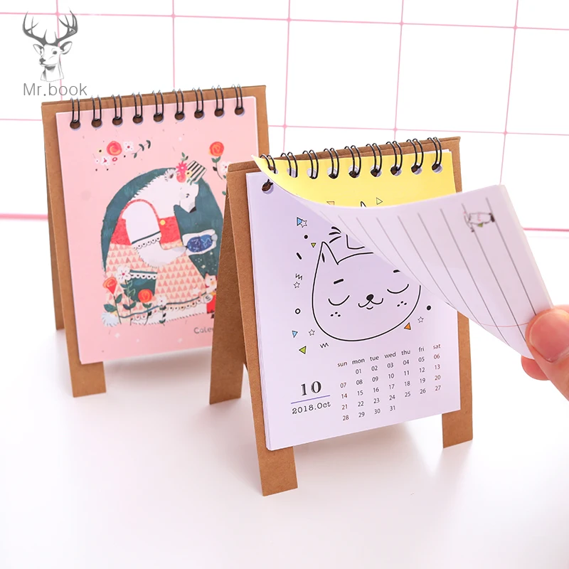 

Kawaii Cartoon 2019 Calendar Creative Kraft Paper Standing Desk Calendar Desktop To Do List Daily Planner Book Stationery
