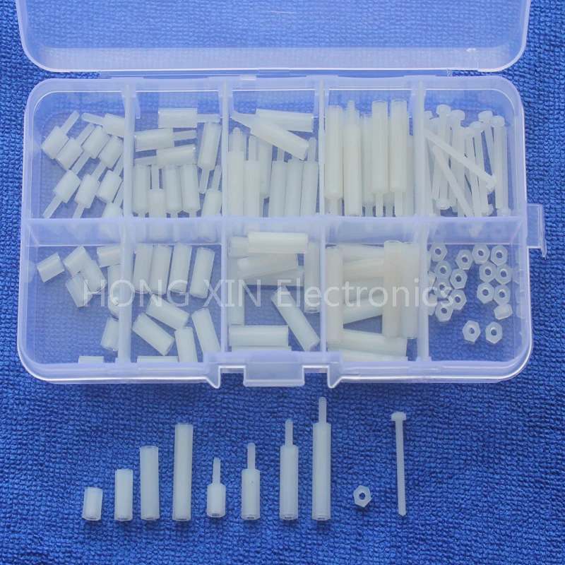 120pcs/set 6/10/15/20mm Plastic Nylon M2 Screw Self-Locking Hex Spacers Screws Set Nuts Bolts Assorted Kits Standoff Srews w/box 120pcs/set 6/10/15/20mm Plastic Nylon M2 Screw Self-Locking Hex Spacers Screws Set Nuts Bolts Assorted Kits Standoff Srews w/box