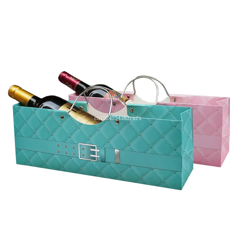 

100 pcs Carrier Paper Wine Bag One Bottle Red Wine Paper Packing Storage Bag Event Party Package With Handle 34*9*19.5cm