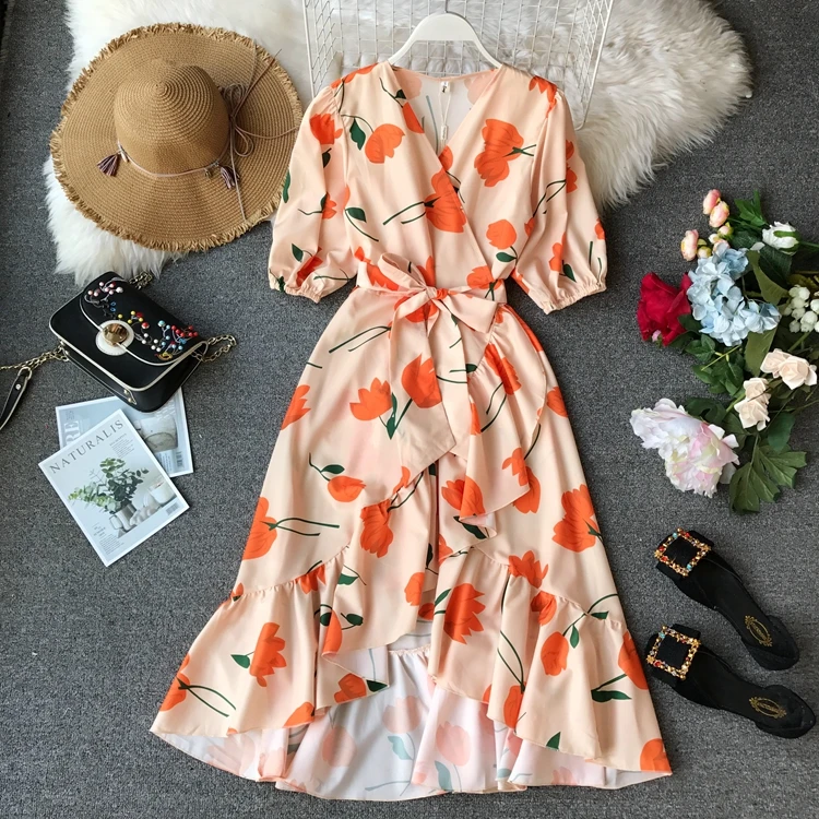 

2019 New Thailand Phuket Bali Beach Dress Plus Size Women Seaside Long Summer Dress Slim Bohemian Print Florals Dress