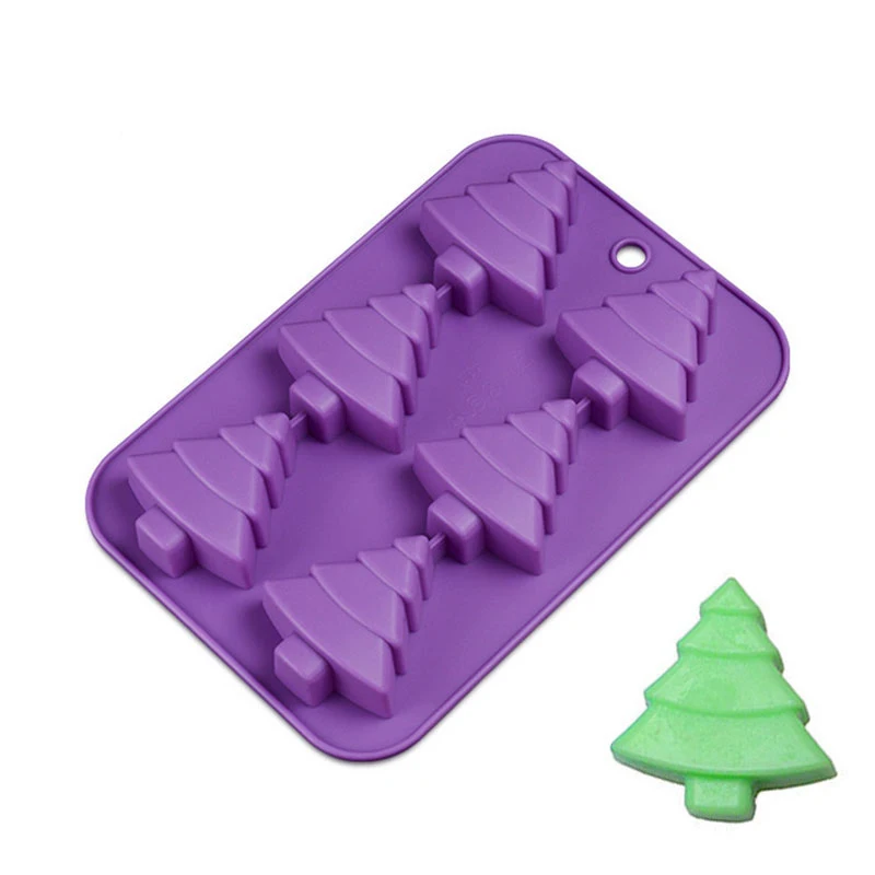 

1PCS Silicone 6-Christmas Tree Cake Mold Cookie Mould Flexible Soap Ice Chocolate XMAS Cupcake Decorating Baking Tools