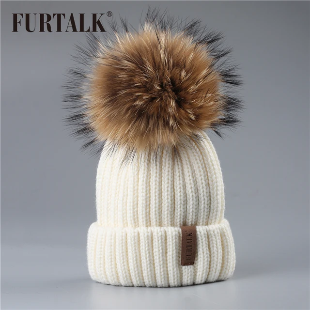 FURTALK Winter Pompom hat for Kids Ages 2-7 Knit Beanie winter baby hat for children fur Pom Pom Hats for girls and boys