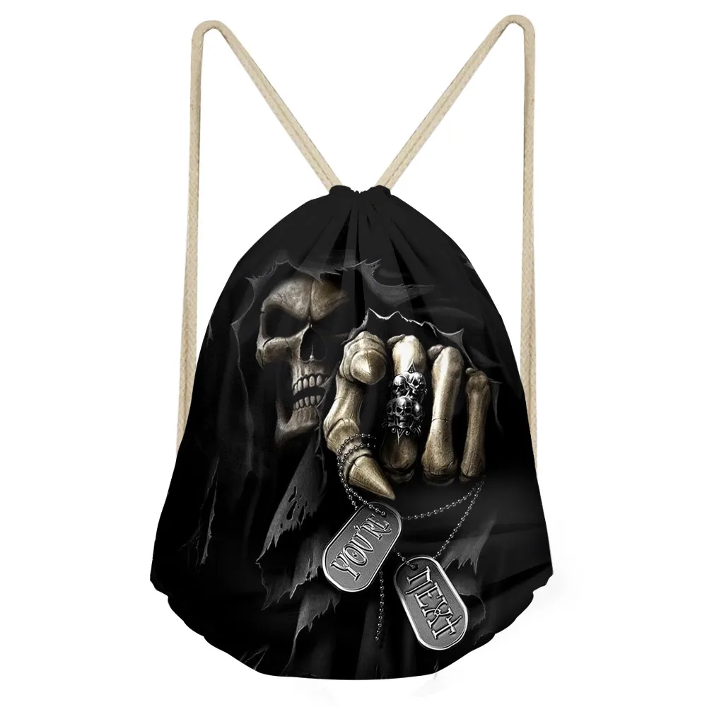 Punk 3D Azrael Skull Print Men Drawstrings Bags Vintage Boys Girls Basketball/Soccerly Storage Backpacks Beach BagsSumka