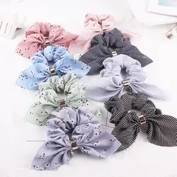 Милый кролик уши Scrunchies цветочный шифон Scrunchie для женщин эластичные ленты для волос головные уборы для девушек волос галстуки Полосатый