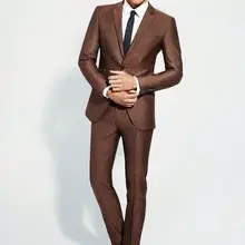 Классические брюки из коричневый свадебные костюмы для выпускного для Для мужчин Slim Fit Blazer 2 шт. жениха Best человек Смокинги для женихов дружки костюм(куртка+ Брюки для девочек) TERNO