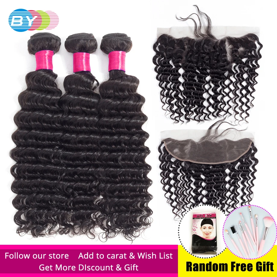

BY Deep Wave Bundles With Frontal 100% Remy Hair Malaysian Human Hair Bundles With Frontal Closure With Baby Hair