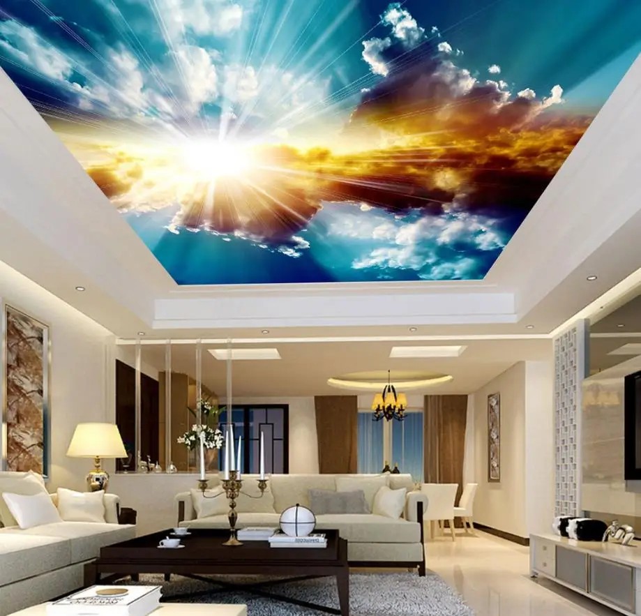 3D Mural Langit Langit Wallpaper Langit Biru Dan Awan Putih Ruang