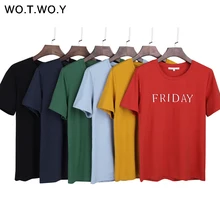 WOTWOY, повседневная хлопковая футболка, женские летние топы с коротким рукавом, женская футболка с тиснением и буквенным принтом, женские свободные футболки, женские футболки