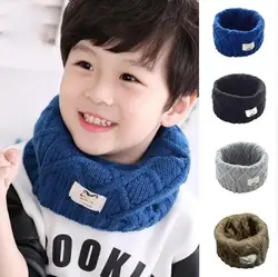 Милый хлопковый зимний детский шарф, вязаный шерстяной шарф для мальчиков и девочек, детский однотонный теплый шарф