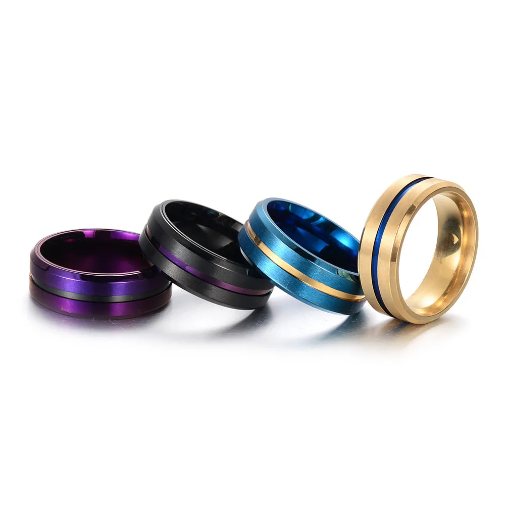 Obliation Wedding Band Two Tone 8MM Black Carbide Ring for Men Rainbow Grooved on Brushed Center Beveled Edges Male Jewelry | Украшения и