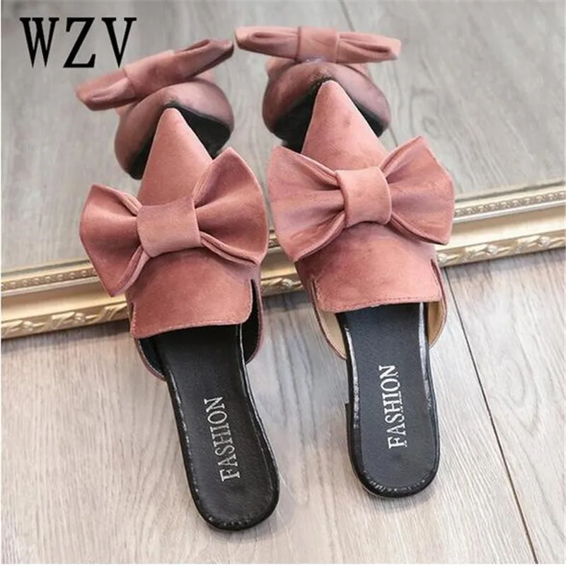

2018 NEW Women sandals slippers bowtie summer fashion vacation sandals point toe flats suede Sweety quality shoes B90