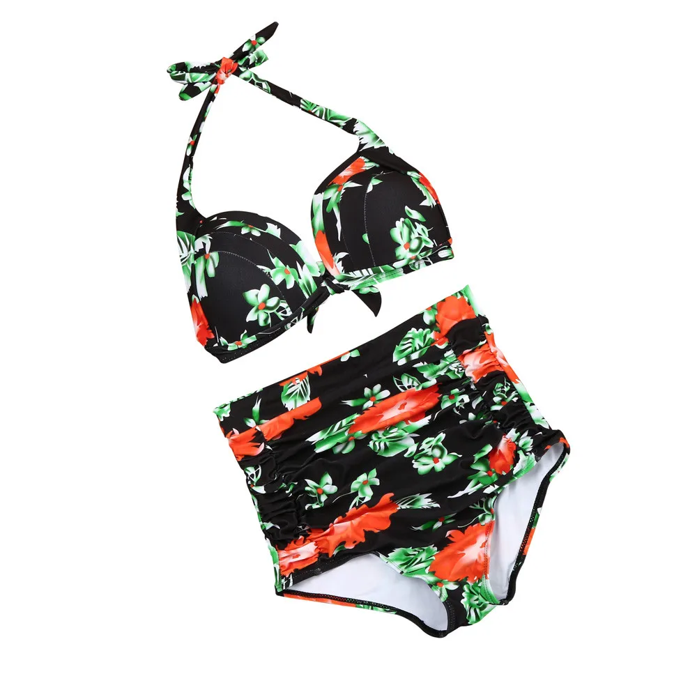

S-3XL large size floral print sexy split bikini Women StrapBikini Push Up Padded Swimsuit Swimwear Beachwear plavky#25