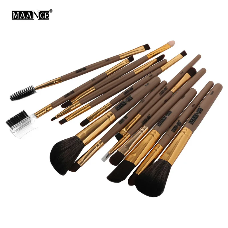 15pcs Brown Makeup Brushes Set Nylon Hair Cosmetic Blush Brush Eyebrow Foundation Powder