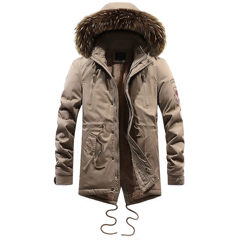 Модная зимняя мужская куртка высокого качества из хлопка, длинный плащ с меховым воротником, повседневная верхняя одежда, бархатная ветровка, Толстая теплая парка для мужчин