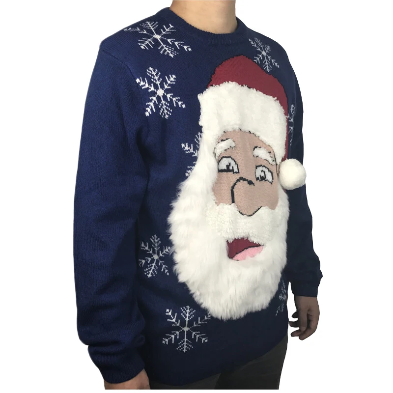 Funny Knitted Bearded Santa Claus Ugly Christmas Sweater for Men Cute Men's Fuzzy Fluffy Xmas Pullover Jumper Oversized S-2XL