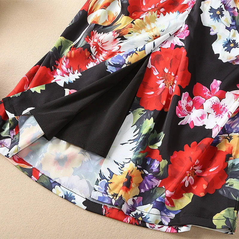 De Printemps Plissée Manches Nouvelles 2019 Mince Longues 181128z02 Prined Stretch À Satin Floral Robe Femmes 5dBzwq