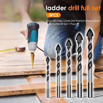 

3pcs Metric Woodworking Twist 6.8 7.3 10.3cm Drill Bit Set Step Drills for Drilling Holes Hand Tools for Home and Garden