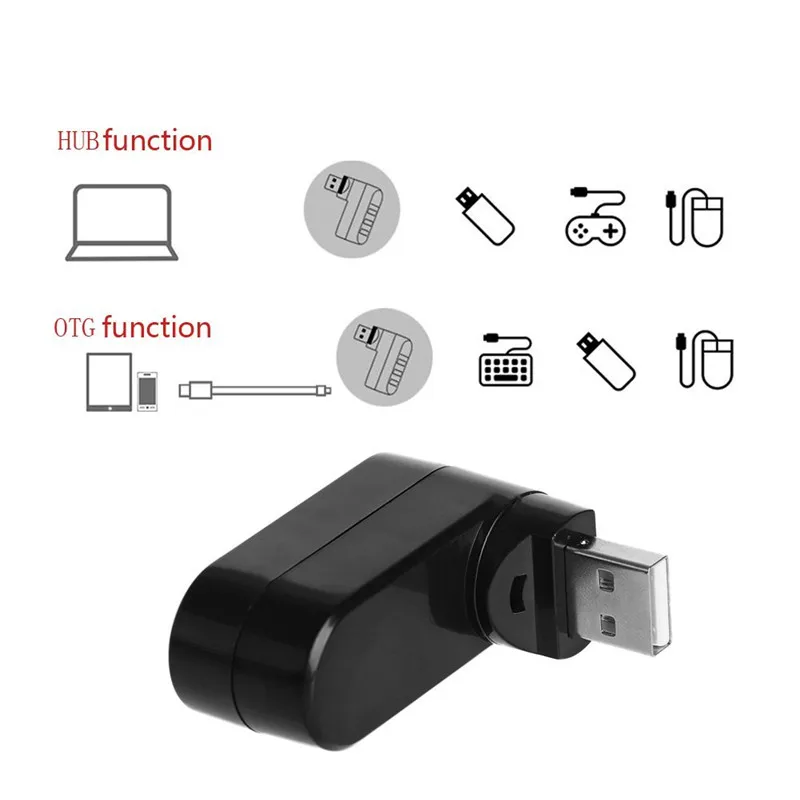BinFul вращающийся высокоскоростной 3 порта usb-хаб 2,0 USB разветвитель адаптер для ноутбуков/планшетных ПК периферийных устройств