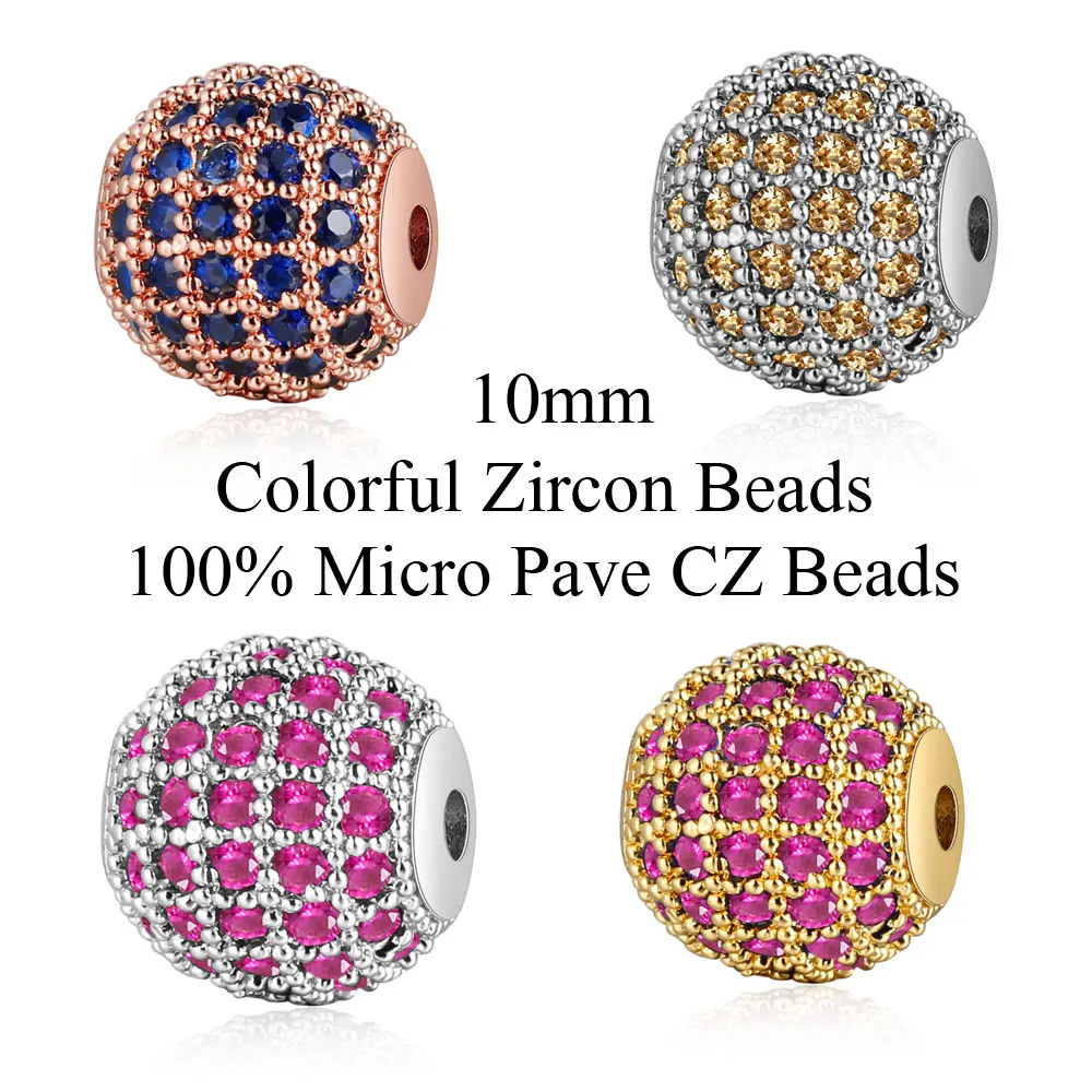 

Fabulous 10mm CZ Zircon Disco Spacer Ball Beads Wholesale DIY Micro Pave CZ Spacer Bead for Beaded Bracelet Making