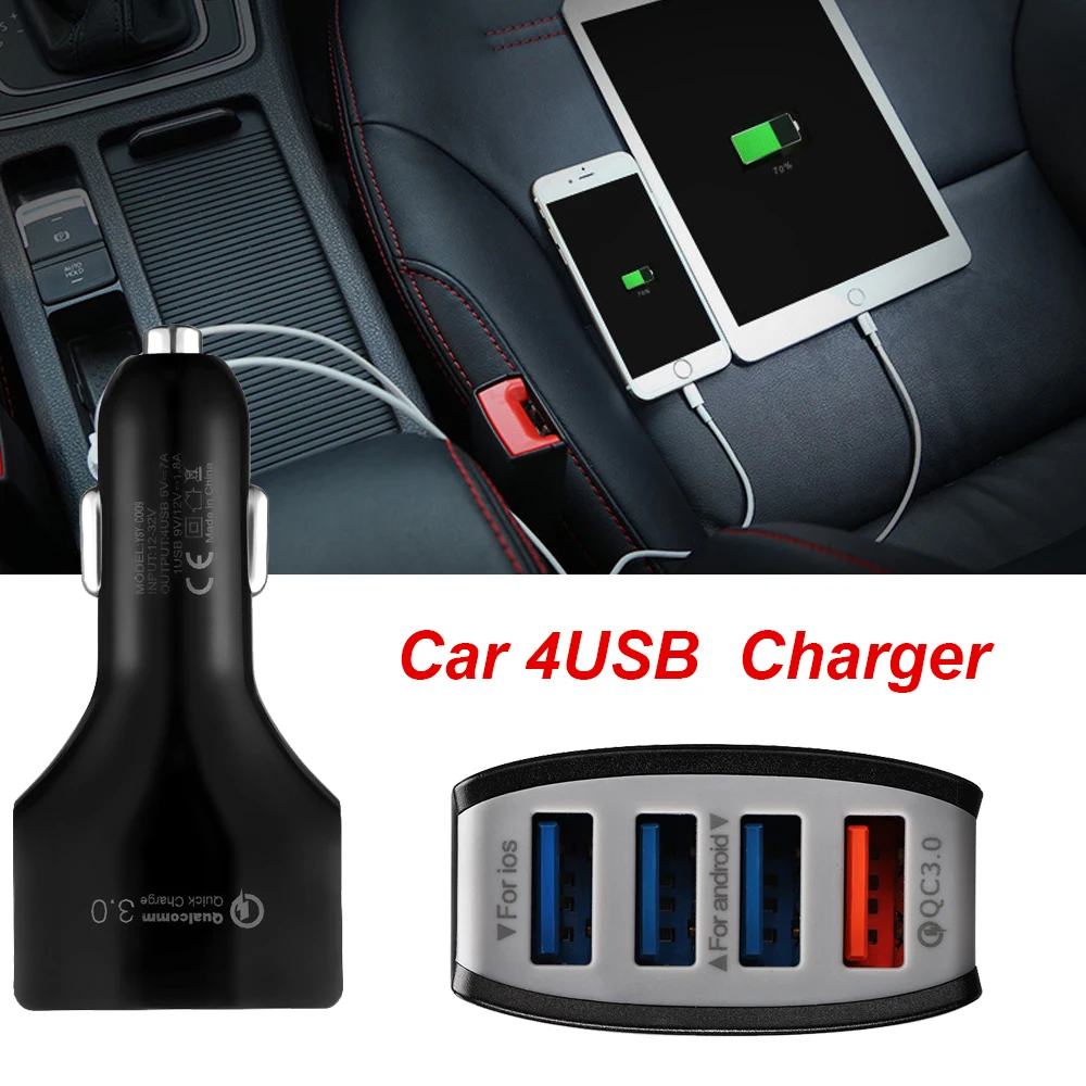 QC3.0 Quick Phone Charge Adapter 4 Port USB Car Charger Fast Smart