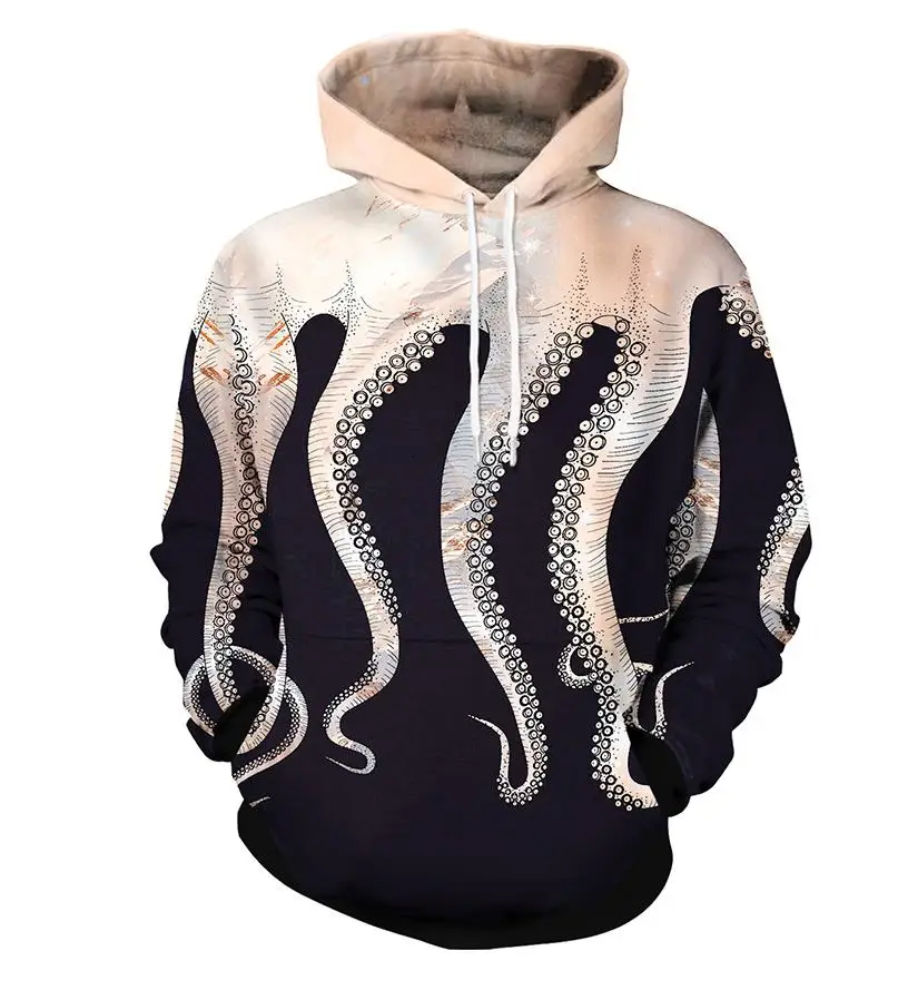 Имитация осьминога щупальца 3D Принт толстовки со шляпой для мужчин Круглый Вырез Свободный свитер пуловер Sudaderas Para Hombre уличная одежда
