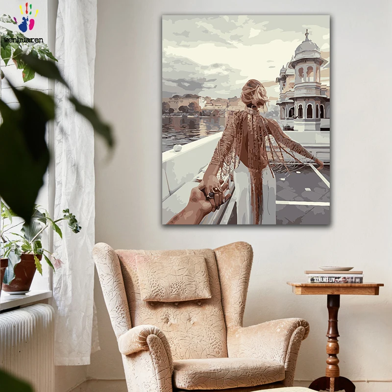 

DIY colorings pictures by numbers with colors Travel with couples in hand picture drawing painting by numbers framed Home
