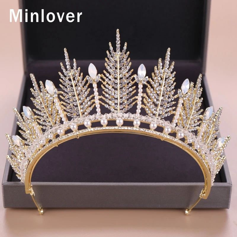 

Minlover Gold/Silver Color Baroque Sparkling Crystal Wedding Tiaras Crowns Bridal Hair Accessories Women Diadem Headbands HG164