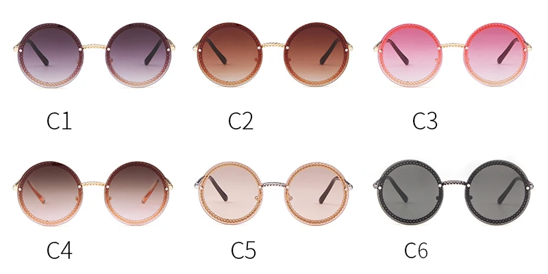Роскошные брендовые дизайнерские винтажные Ретро солнцезащитные очки без оправы, женские модные круглые солнцезащитные очки - Цвет: C2