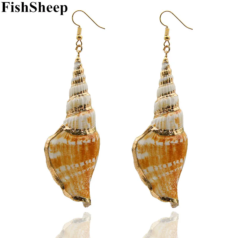 

FishSheep Bohemian Natural Conch Drop Earrings For Women Gold Color Big Sea Snail Dangle Earrings Female Beach Accessories Gifts