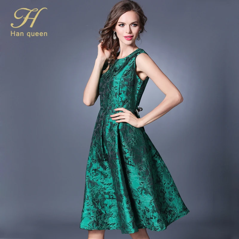 H han queen размера плюс жаккардовые платья женские без рукавов винтажная элегантная одежда для работы деловые вечерние повседневные обтягивающее летнее платье