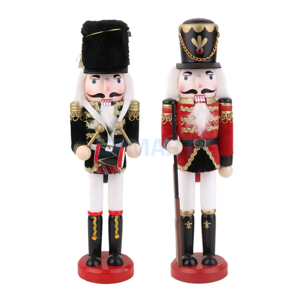 2 pieces 30cm Wooden Nutcracker Soldier Action Figures Festival Christmas Decoration Ornaments Xma`s Toys Gifts