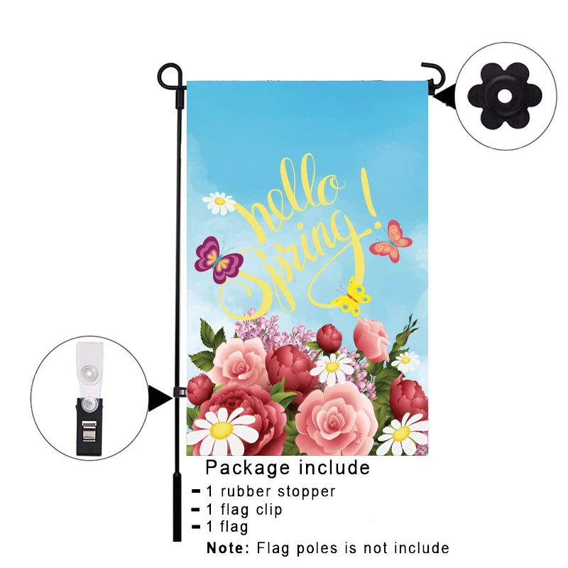 Уличный декоративный флаг Stoter Own Design Hello Spring Flowrs садовый двусторонняя печать 12x18