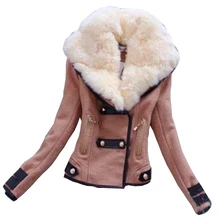 Зимний женский искусственный меховой воротник, зимняя элегантная женская куртка, Женская однотонная хлопковая парка, тонкая верхняя одежда женская теплая парка, пальто