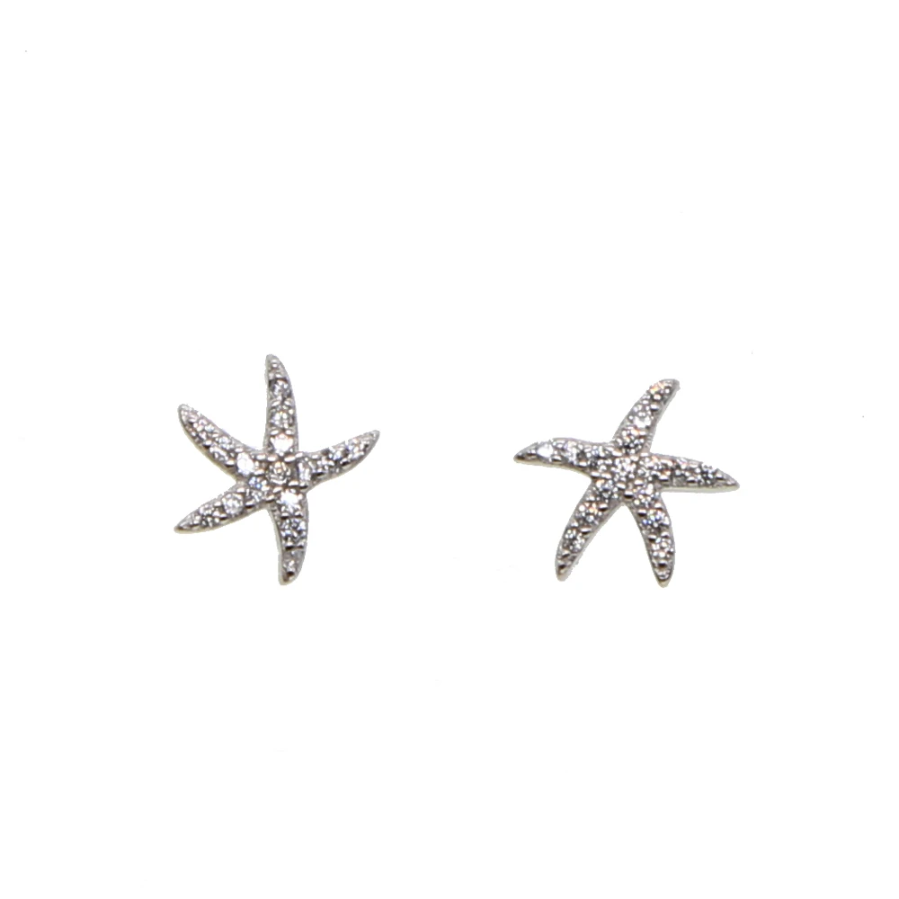 

minimal delicate silver jewelry sea star earring 925 sterling silver elegance tiny star cz paved dainty cute girl gift jewelry