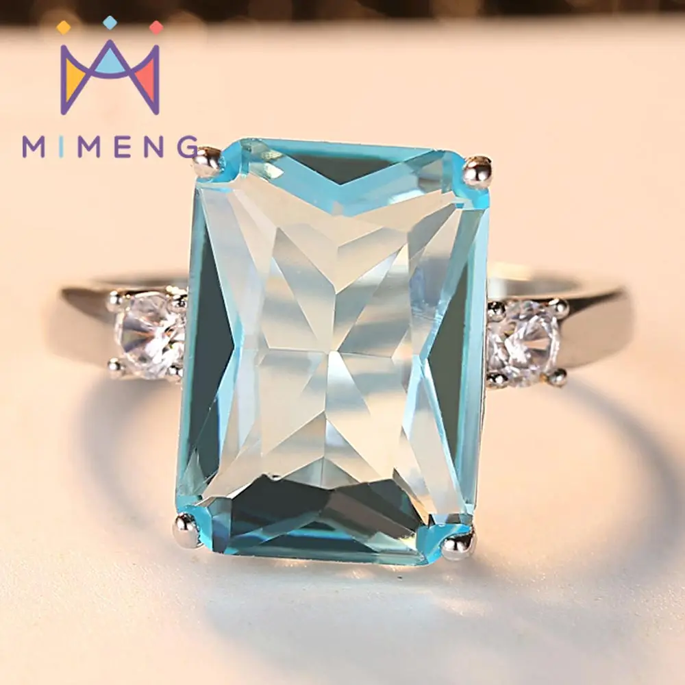 

MiMeng Fashion Acid Blue AAA+ Zircon Rings for Women White Gold Color Ladies Party Jewelry