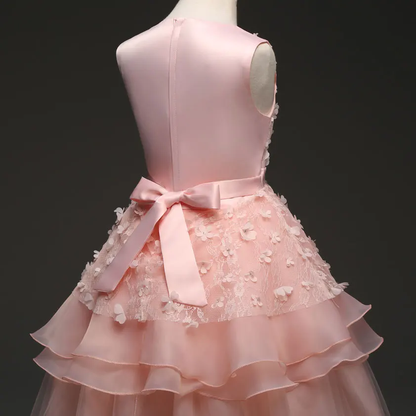 JaneyGao/Платья с цветочным узором для девочек, розовые платья для первого причастия, элегантные платья с аппликацией из бисера и бантом