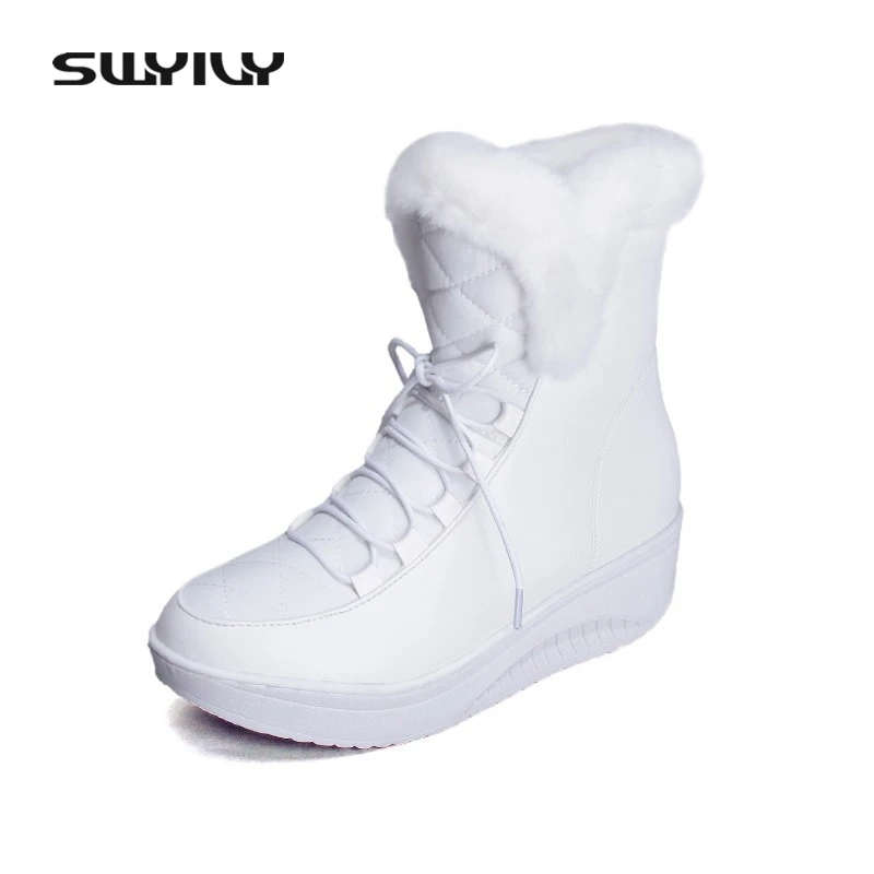 SWYIVY Platform Women Winter Snow Boots Waterproof Female Wedge Casual Sneakers Women White Ankle Boots 2017 Fur Swing Shoes