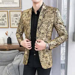 Смокинг формальная одежда тонкий костюм пиджак мужской роскошный Пейсли Цветочный узор нарядный костюм куртка ночной клуб танец мужской